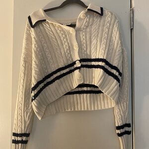Cream and Black Cropped Cable Knit Cardigan